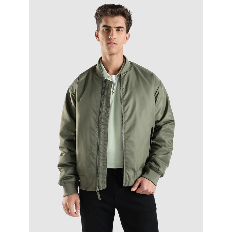 Calvin Klein Olive Solid Regular Fit Polyamide Jacket (S)