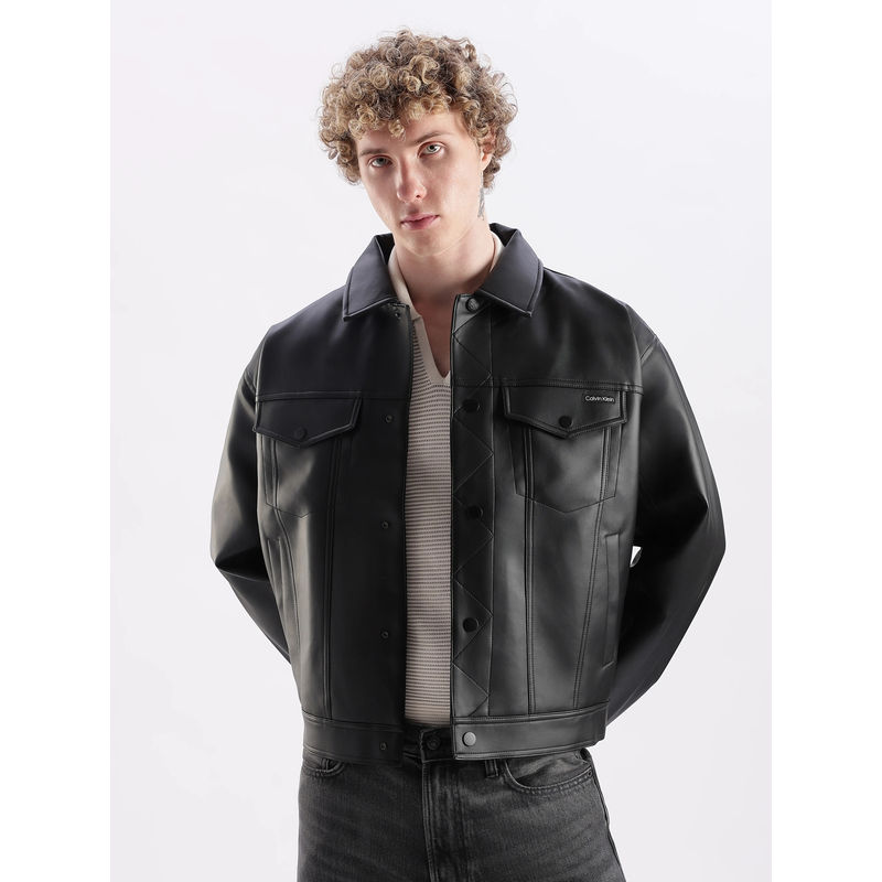 Calvin Klein Black Solid Regular Fit Pu Jacket (S)