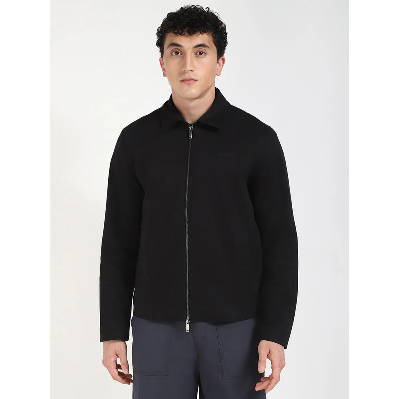 Calvin Klein Black Solid Regular Fit Cotton Jacket (M)