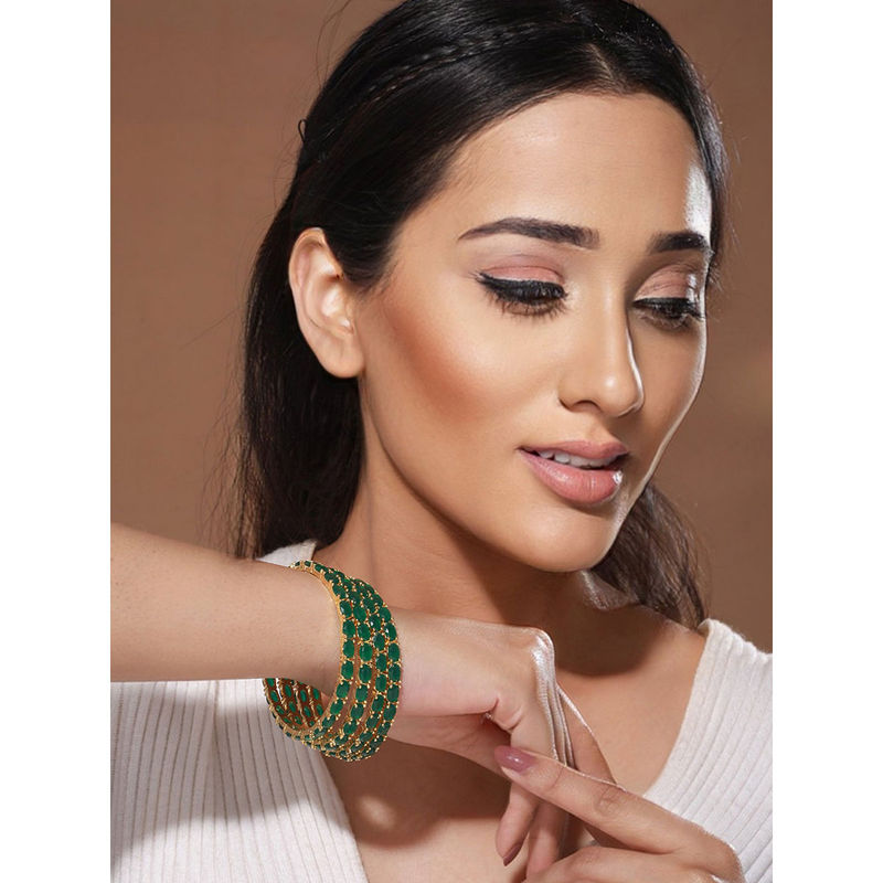 Saraf RS Jewellery Gold Plated Set of 4 Green Emerald Stone Studded Bangles (2.4)