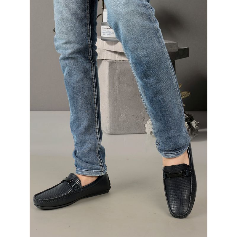 Carlton London Navy Blue Slip On Round Toe Men Loafers (EURO 44)