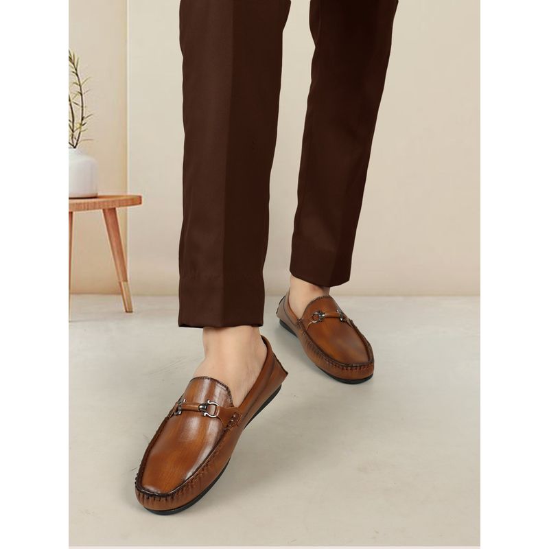 Carlton London Tan Slip On Round Toe Men Loafers (EURO 40)