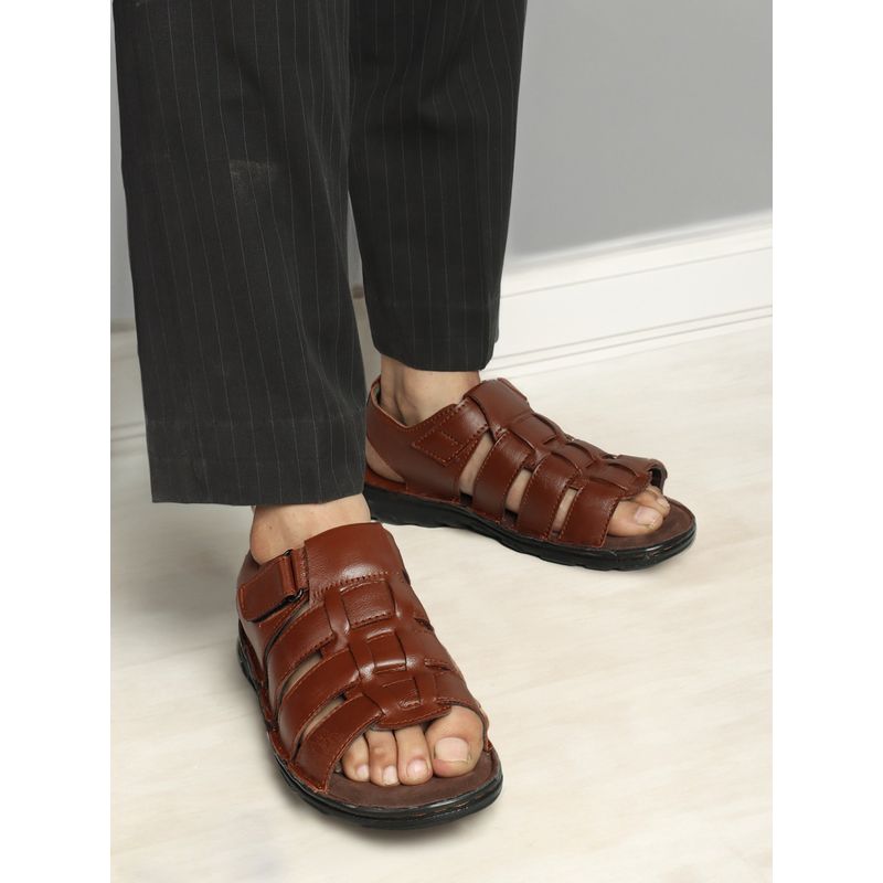 Carlton London Tan Velcro Open Toe Men Sandals (EURO 44)