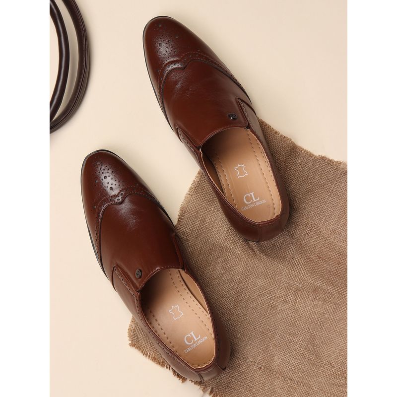 Carlton London Tan Slip On Round Toe Men Brogues (EURO 42)