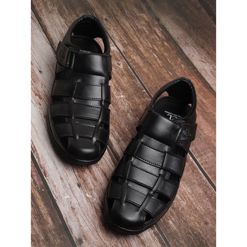 Carlton London Black Velcro Round Toe Men Sandals (EURO 43)