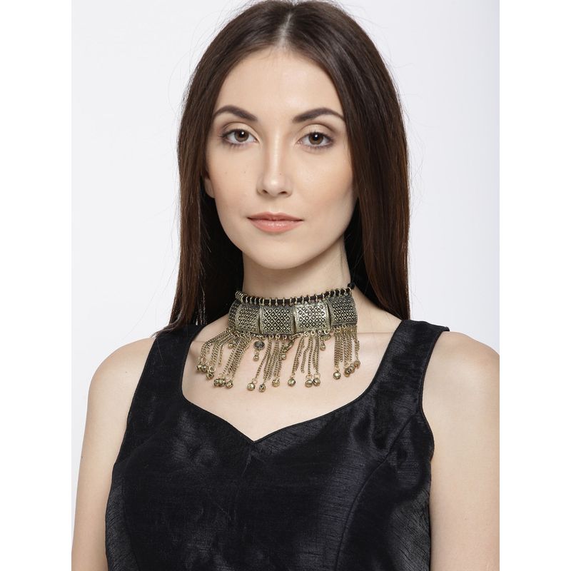 Buy Infuzze Antique GoldToned Metal Choker Necklace Online