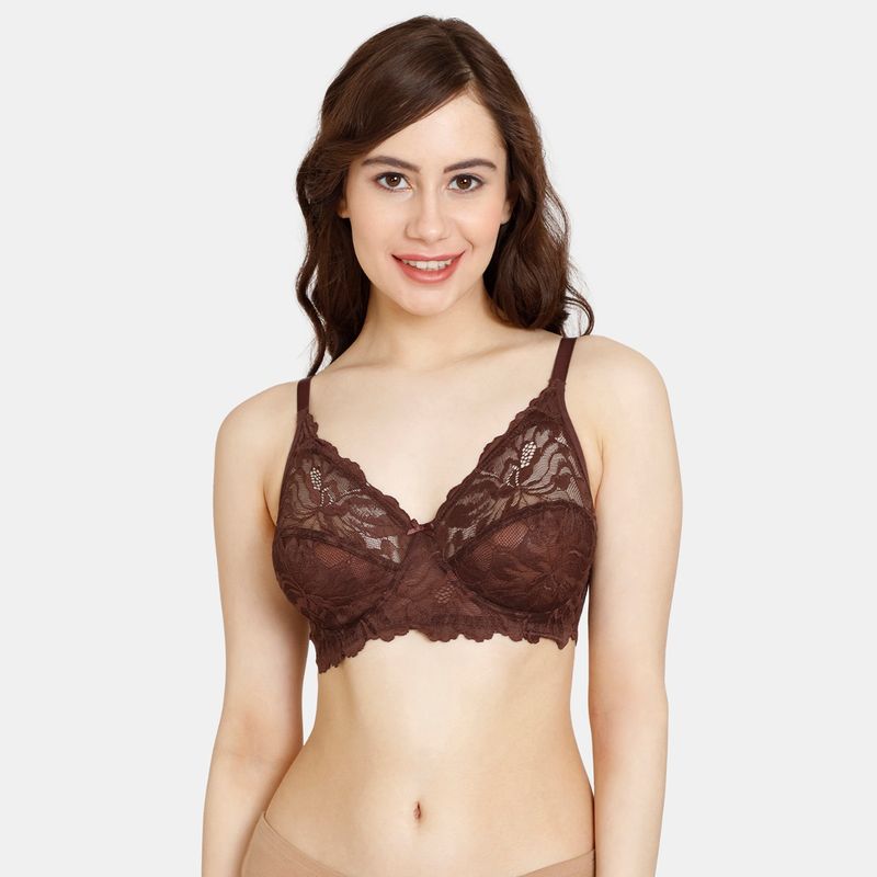 Zivame Rosaline Everyday Double Layered Non Wired 3-4Th Coverage Lace Bra - Rum Raisin - Brown (32C)