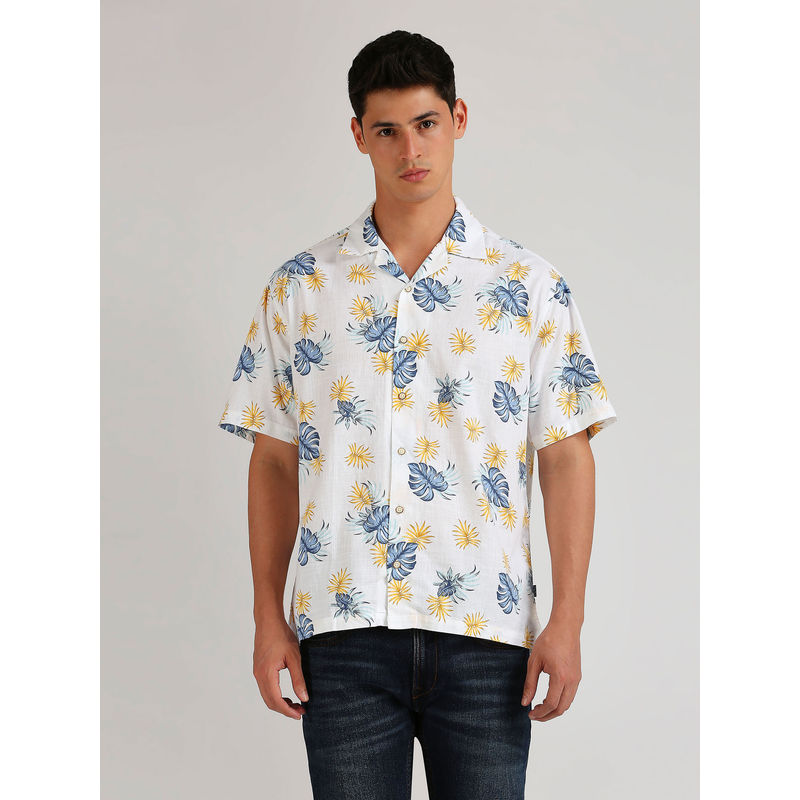 Pepe Jeans Off White Botanical Print Resort Relaxed Short Sleeve Shirt (S)