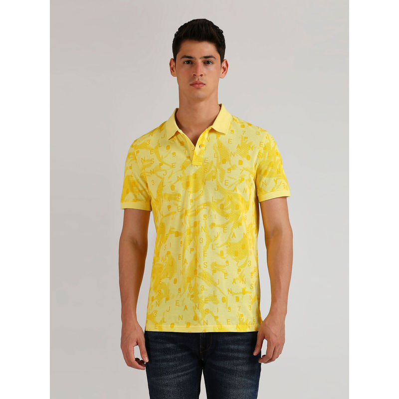 Pepe Jeans Roberto Typographic Printed Polo T-Shirt Yellow (M)