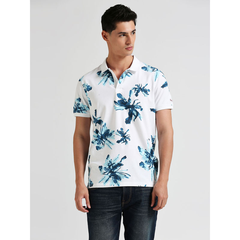 Pepe Jeans Ronnell All Over Floral Printed Stretch Polo T-Shirt White (S)