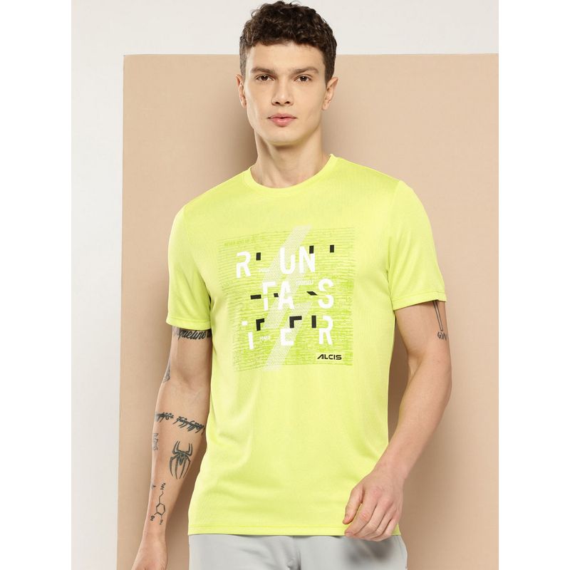 Alcis Men Neon Green Printed Sports T-Shirt (M)