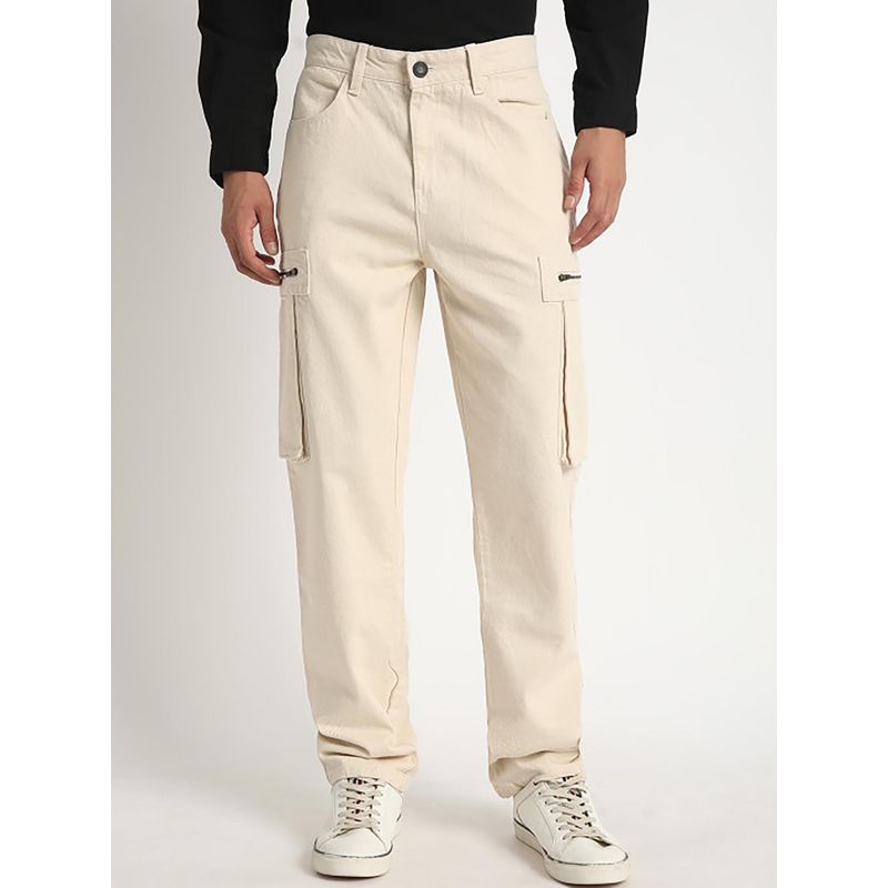 Bene Kleed Men Pure Cotton Mid Rise Straight Fit Cargo Jeans (28)