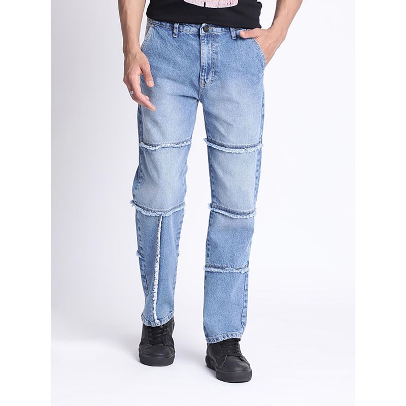 Bene Kleed Men Blue Relaxed Fit Jeans with Frayed Seam (28)