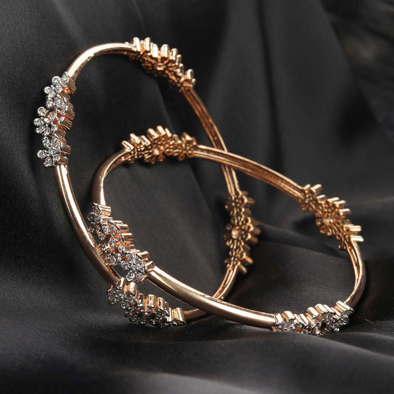 Priyaasi American Diamond Rose Gold Plated Bangles Set - 1003 - (2.6)