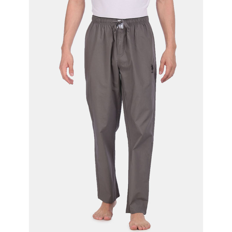 U.S. POLO ASSN. Men Grey I690 Comfort Fit Solid Cotton Lounge Pants Grey (L) Grey (L)