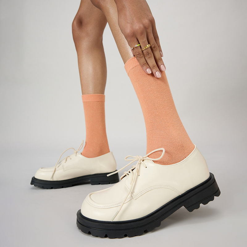 MIXT by Nykaa Fashion Off White Square Toe Laced Up Loafers (EURO 36)