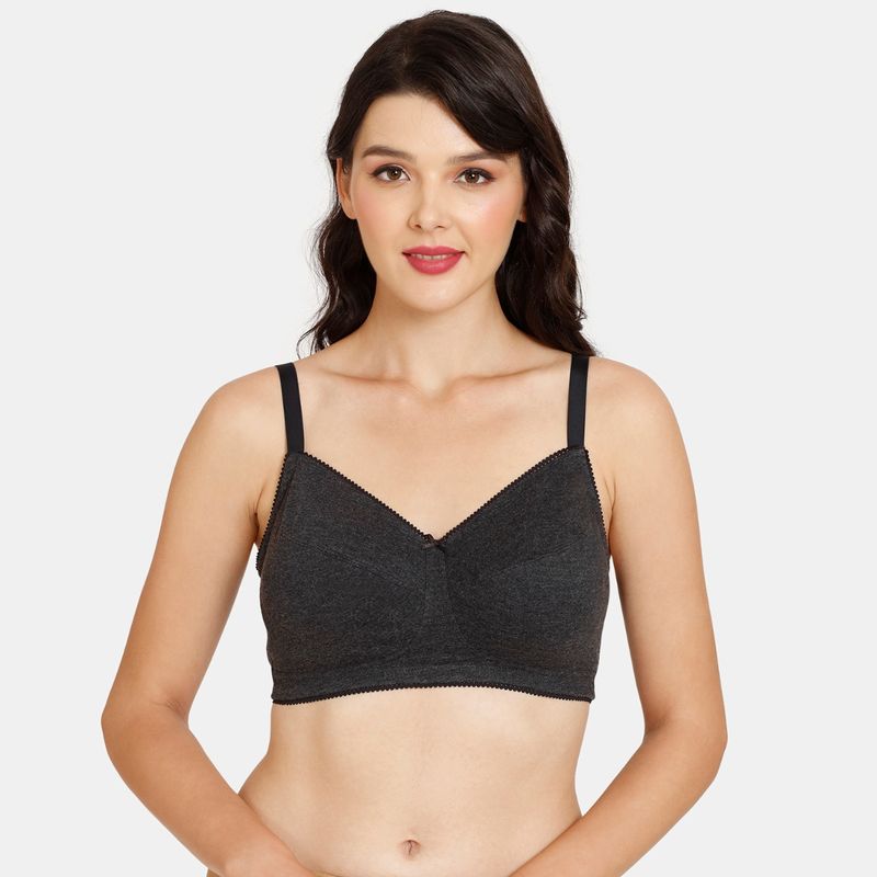 Zivame Rosaline Everyday Double Layered Non Wired Super Support Bra - Anthracite - Black (32D)