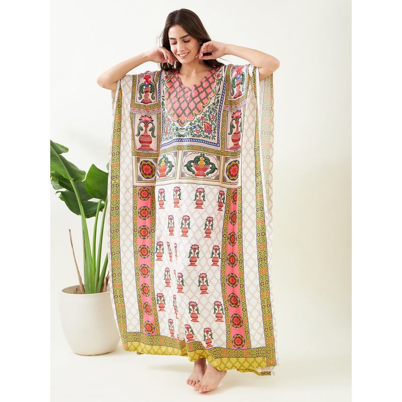 The Kaftan Company White Floral Structure Kaftan (L)