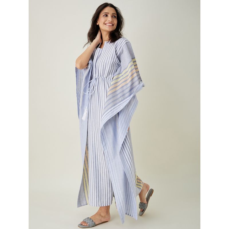 The Kaftan Company Monochromatic Blue Striped Kaftan (2XL)