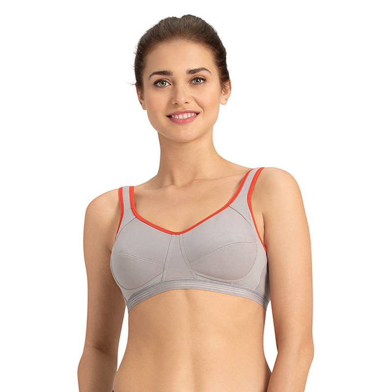 Amante Medium Impact Non-Padded Non-Wired Racerback Sports Bra - Grey (S)