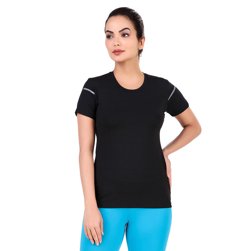 Vector X Black Printed Regular Fit Round Neck Half Sleeve Sports T-Shirt (M)