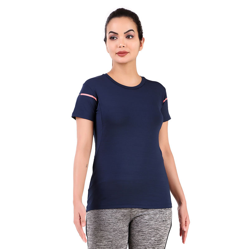 Vector X Navy Blue Printed Regular Fit Round Neck Half Sleeve Sports T-Shirt (M)