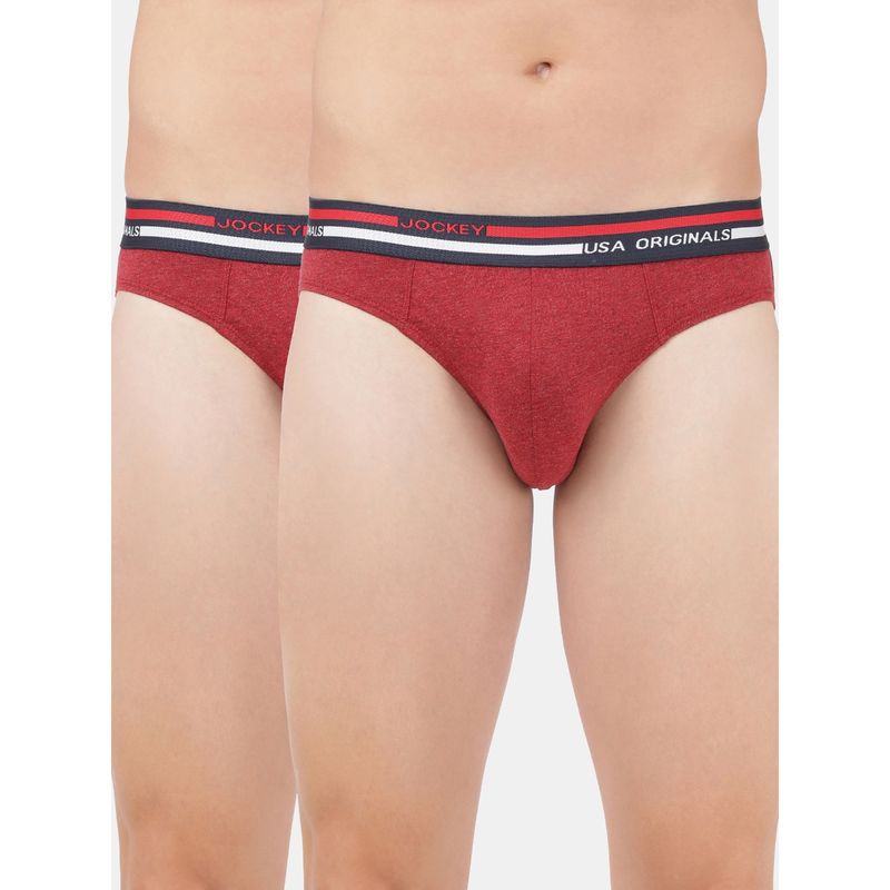 Jockey US49 Men Super Combed Cotton Solid Brief - Red Melange (Pack of 2) (S)