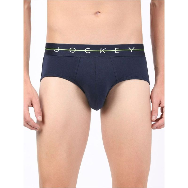 Jockey NY15 Men Super Combed Cotton Elastane Stretch Solid Brief - Navy (S)