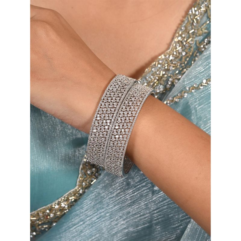 Ratnavali Jewels Silver Plated White American Diamond Cz Kada Bangle (2.4)