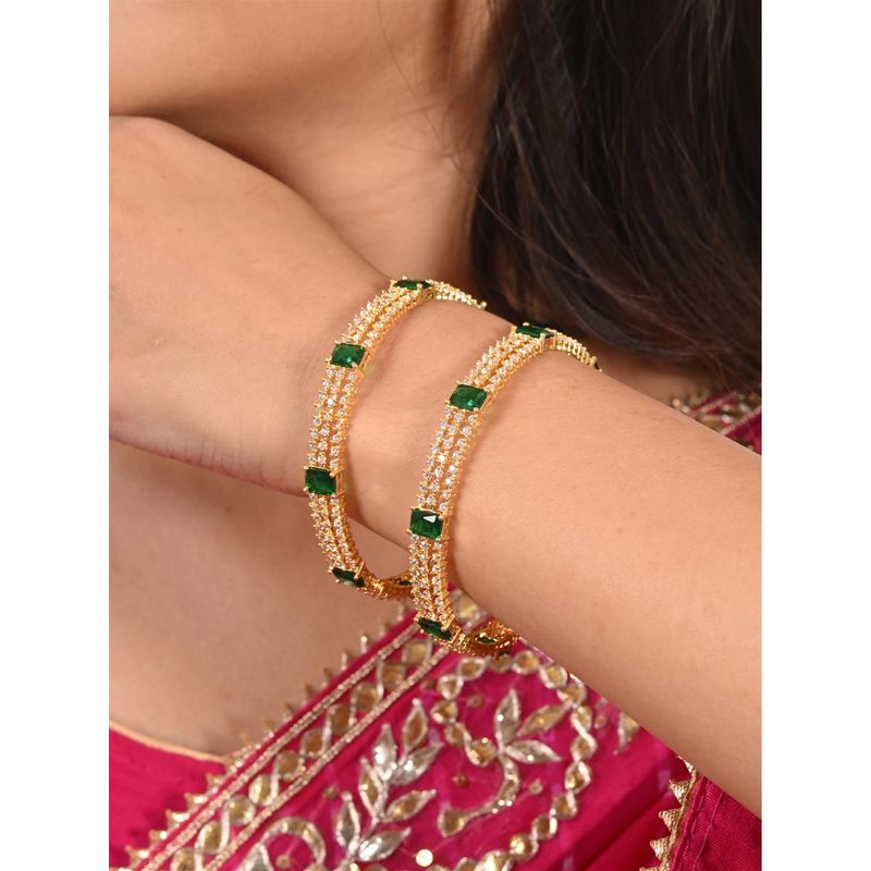 Ratnavali Jewels Gold Plated Green American Diamond Cz Bangle (2.4)