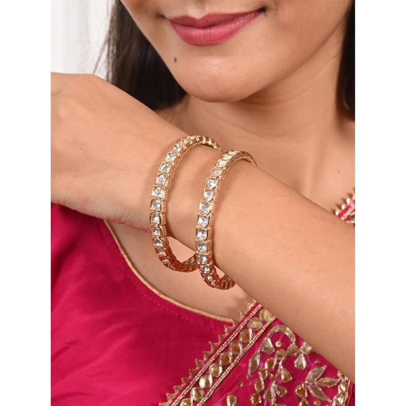 Ratnavali Jewels Gold Plated White Kundan Sleek Bangle (2.6)