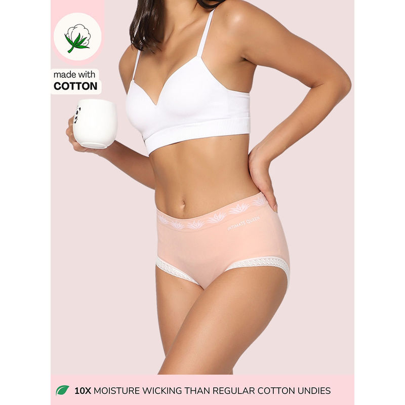 INTIMATE QUEEN Peach Cotton Candy Moisture-Wicking Panties for Daily Discharge Skin-Safe Comfort Brief (S)