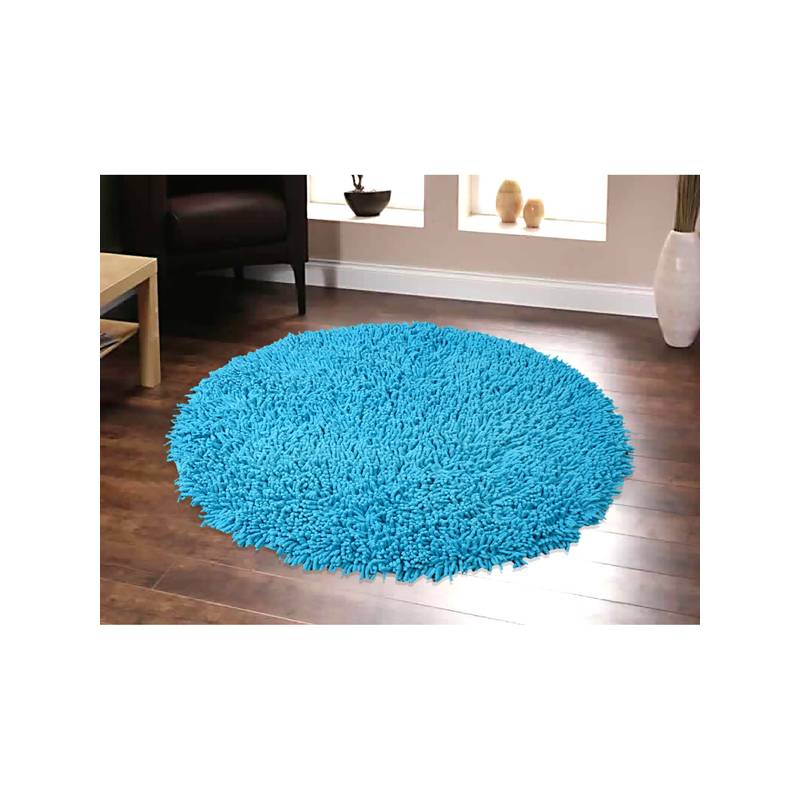Saral Home Turquoise Cotton Shaggy Anti-Skid Round Bath Mat (S)