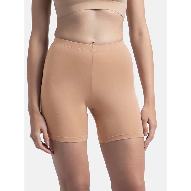 Jockey 1529 Women High Coverage Super Combed Cotton Elastane Shorties - Almondine (L)
