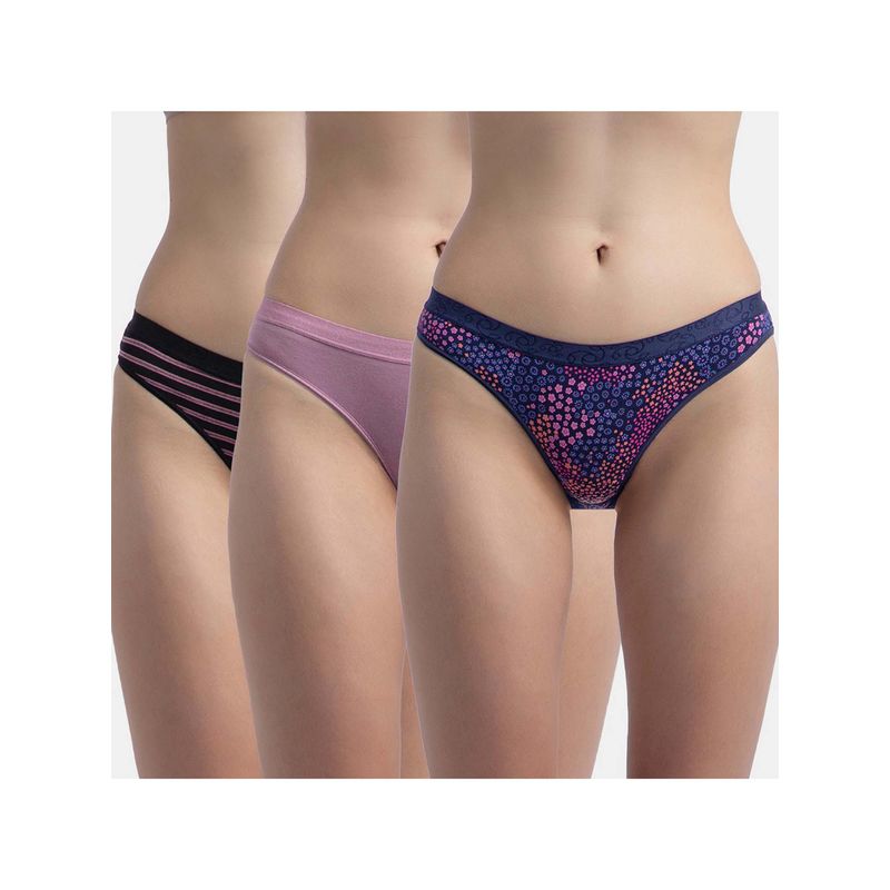 Jockey 3005 Women Cotton Bikini - Black, Classic Navy And Valerian (Pack of 3) (L)
