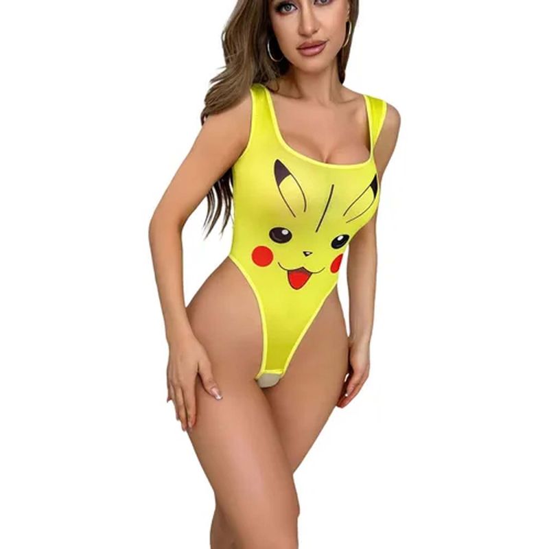 Secrets By ZeroKaata Solid Pikachu Bodysuit-Style Nightwear Baby Doll Lingerie For Women Yellow (S)