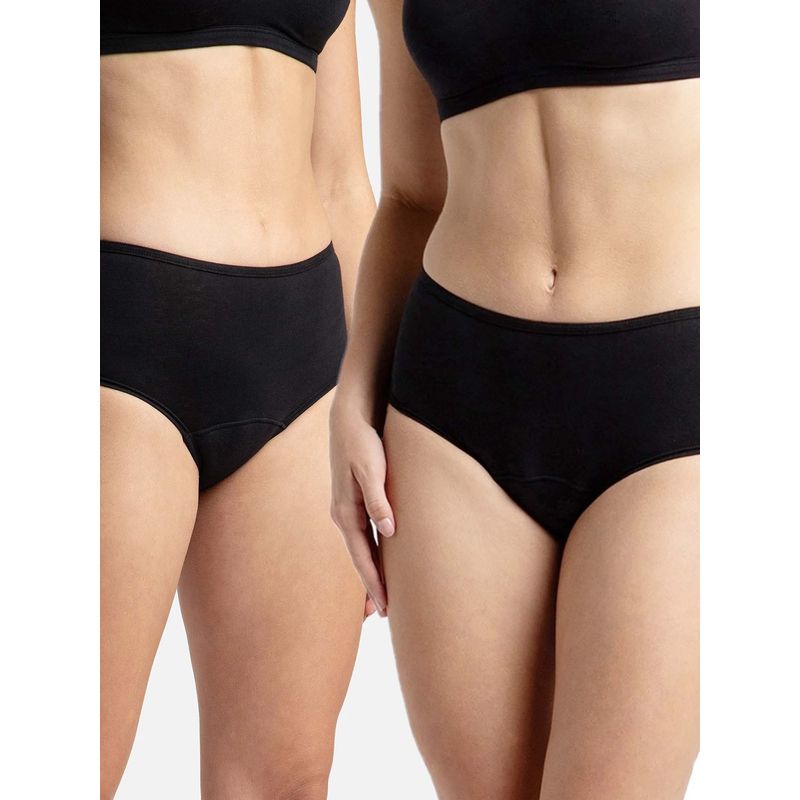 Jockey Sw05 Women Super Combed Cotton Elastane Stretch Period Panty-Black (Pack of 2) (L)
