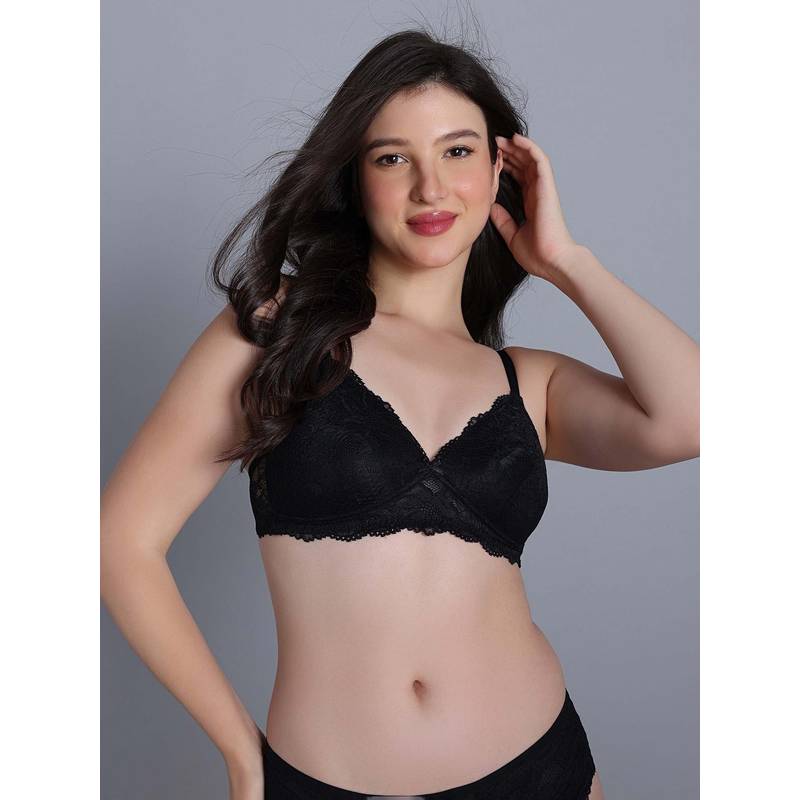 Zivame Padded Non Wired Medium Coverage Lace Bra - Tap Shoe (32C)