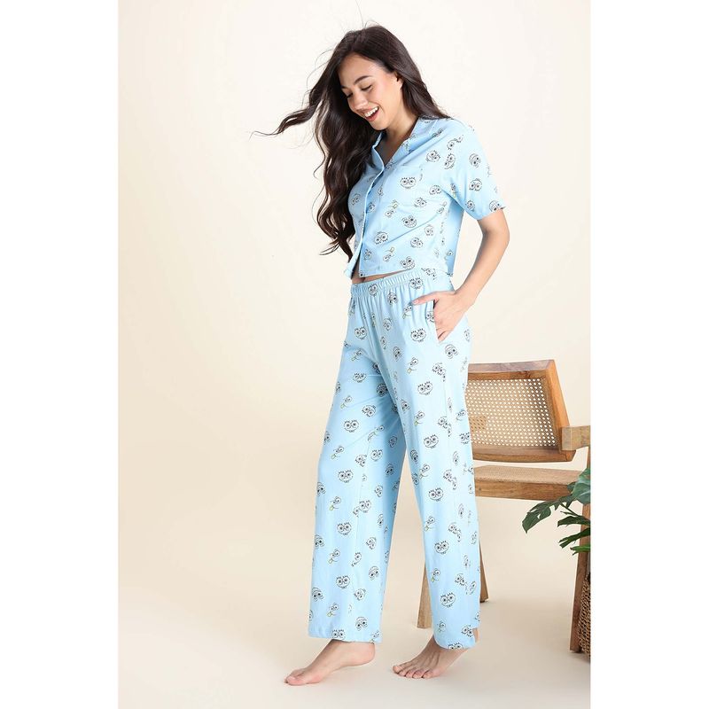 Zivame Sponge Bob Knit Cotton Nightsuit - Country Air (L)