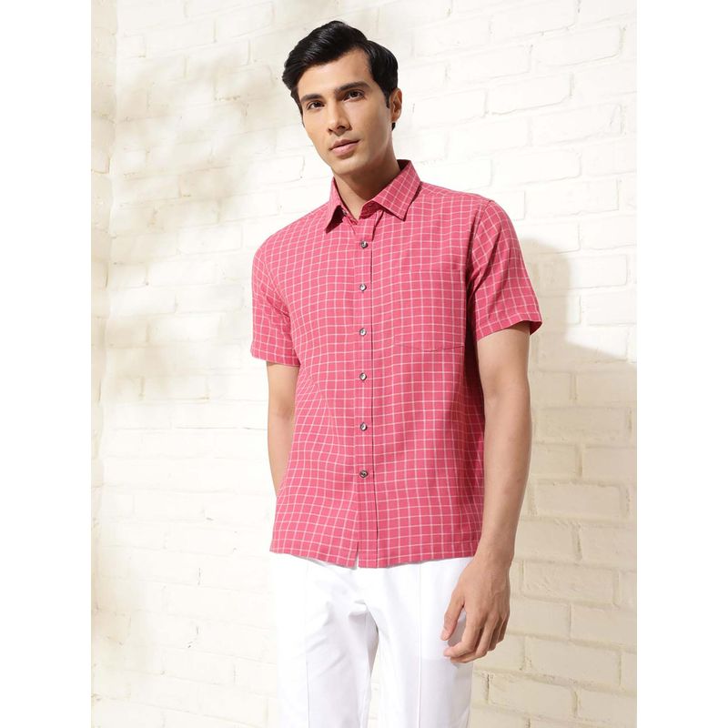 Fabindia Red Cotton Half Sleeves Checks Shirt (L)