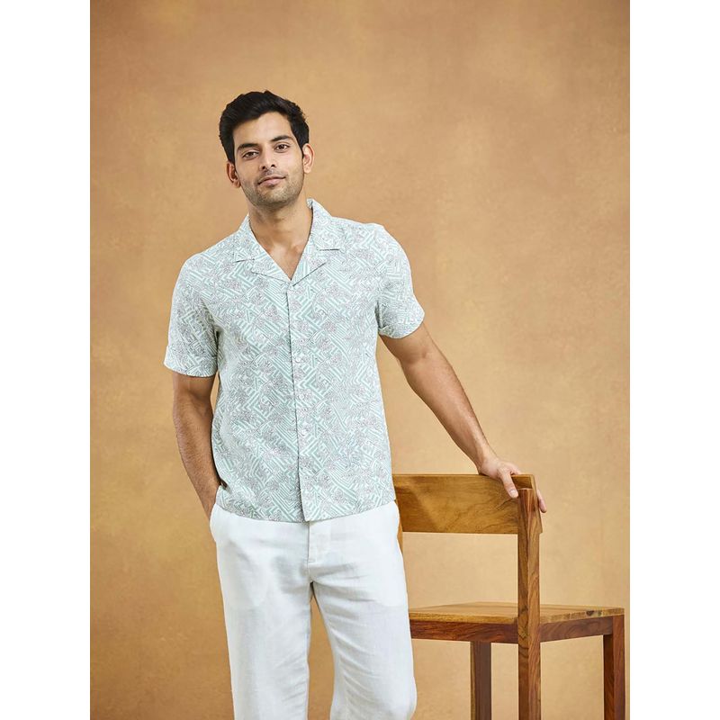 Fabindia White Cotton Floral Printed Shirt (M)