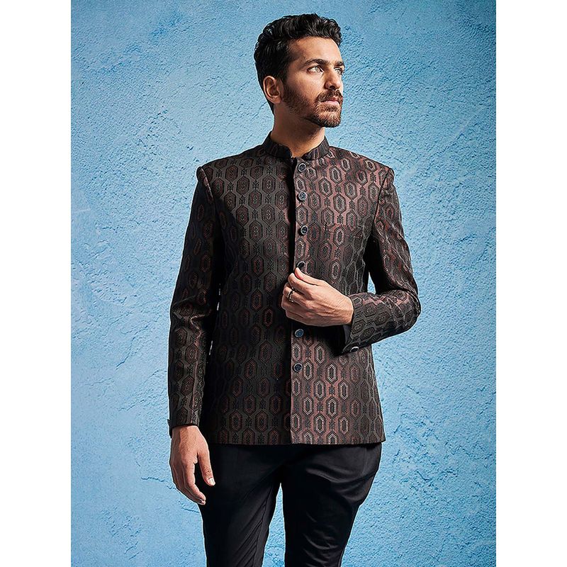 Vastramay Men Elegant Silk Blend Jacquard Bandhgala Jodhpuri (S)