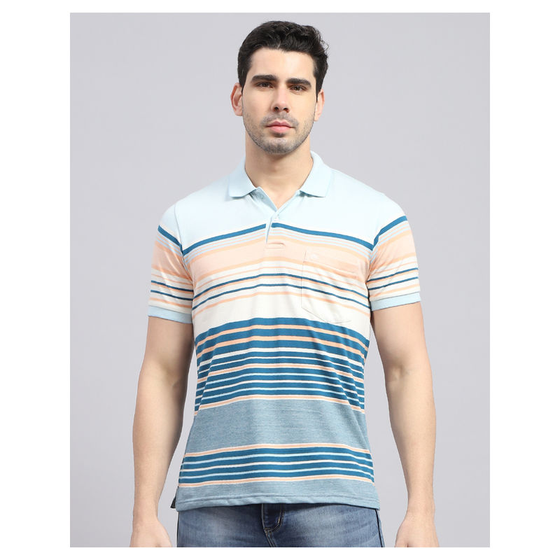 Monte Carlo Mens Blue Striped Half Sleeve Polo T-Shirt (3XL)