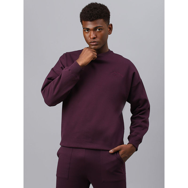 Fitkin Men Purple Crew Neck Fleece Sweatshirt (M)