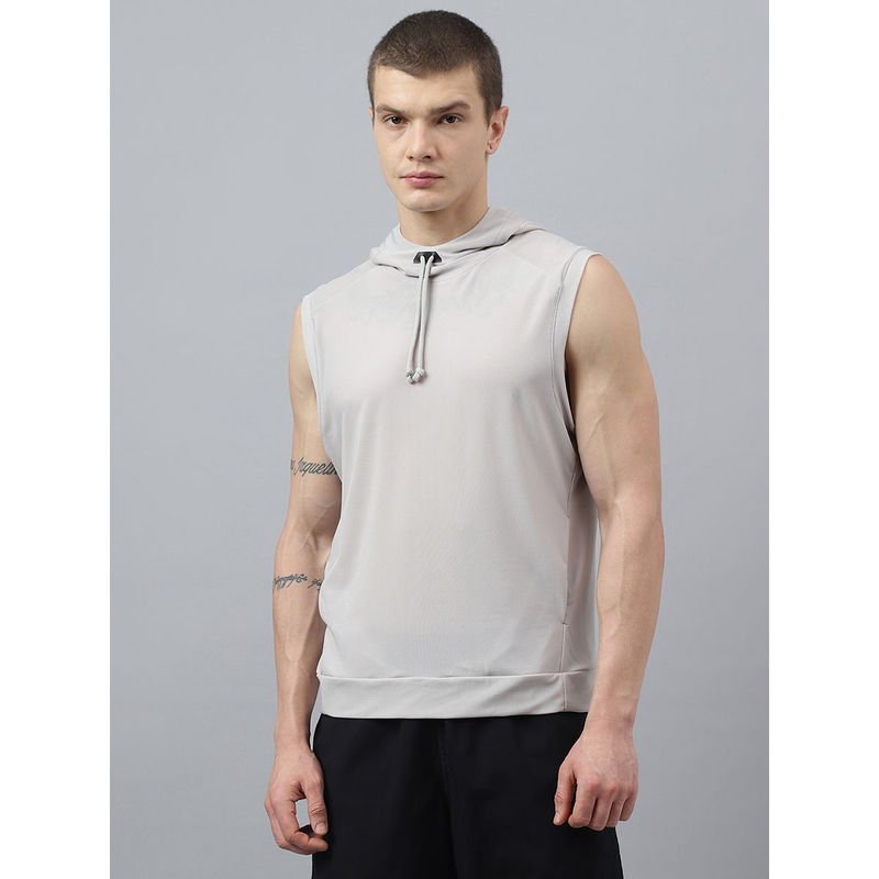 Fitkin Men Textured Hooded Neck Grey T-Shirt (S)