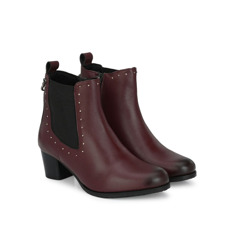 Delize Cherry Solid Women Mid Heel Ankle Boots with Rivet Detail (EURO 36)