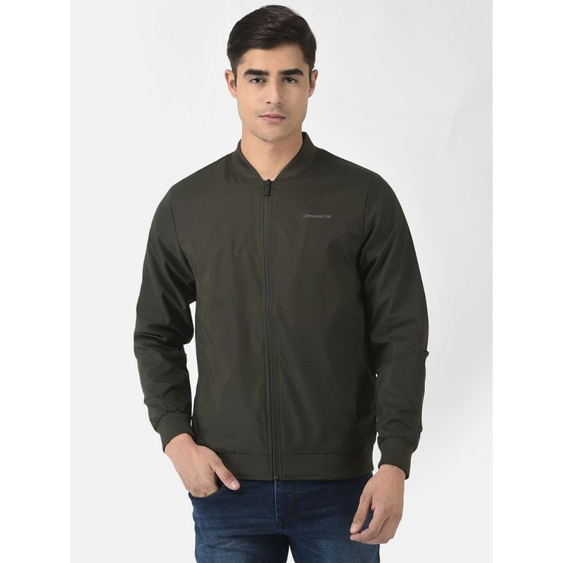 CRIMSOUNE CLUB Men Olive Green Jacket With Logo Work (M)