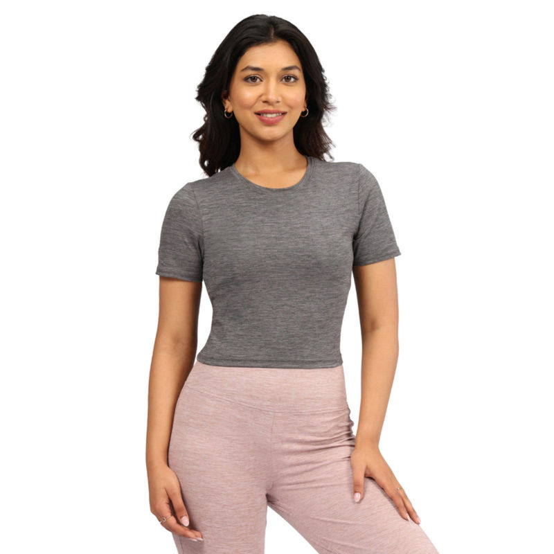 BlissClub Women Grey Airmelt Tm Crop T-Shirt (S)