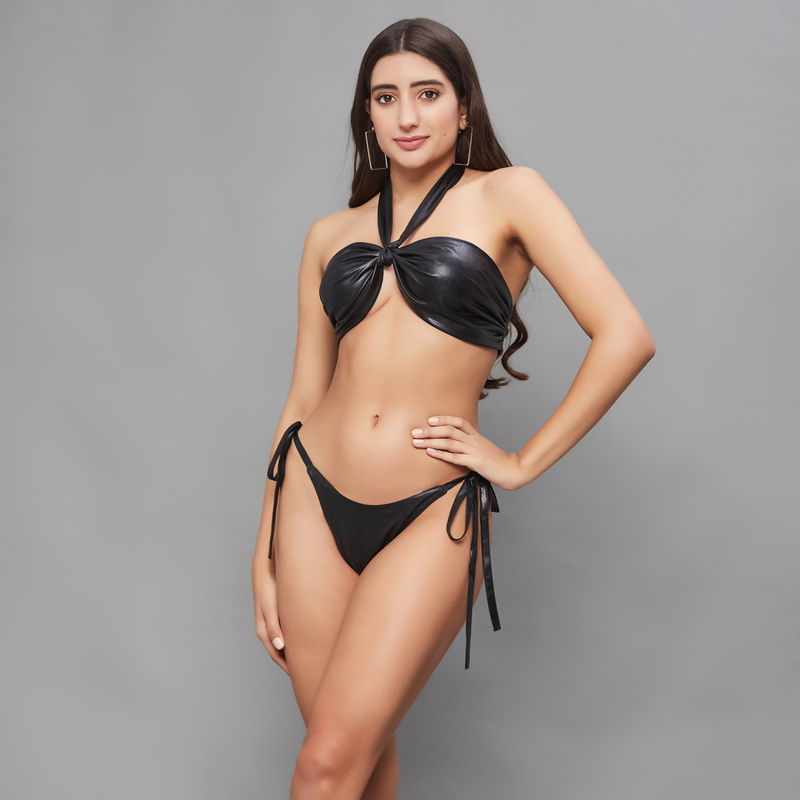 Secrets By ZeroKaata Women Metallic Halter Beach Wear Swim Bikini Set (XS)