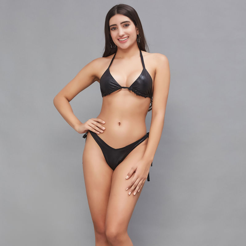 Secrets By ZeroKaata Women Metallic Halter Beach Wear Swim Bikini Set (XS)